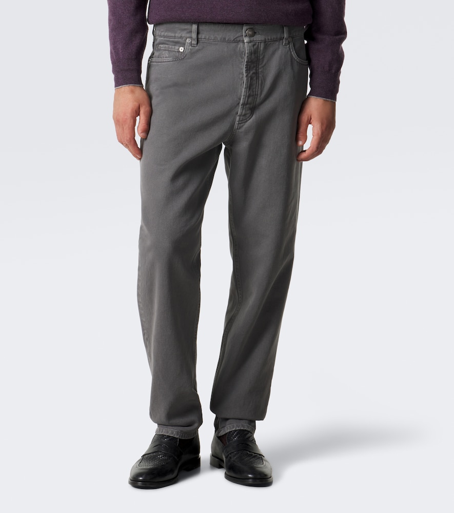 Leather-Trimmed Straight Jeans