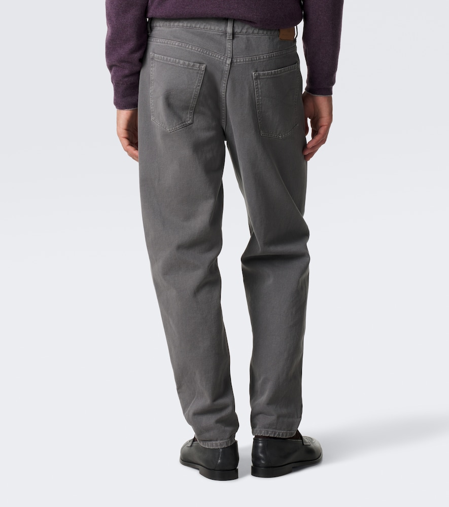 Leather-Trimmed Straight Jeans