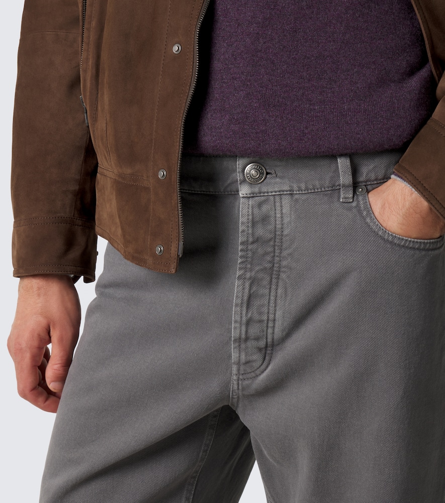 Leather-Trimmed Straight Jeans