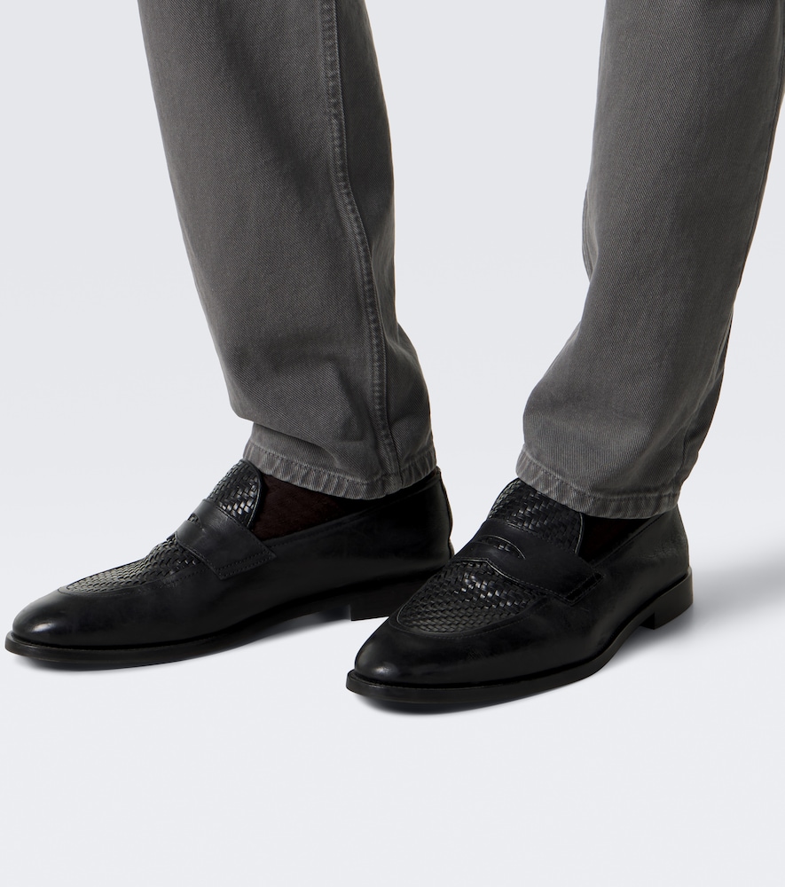 Leather-Trimmed Straight Jeans