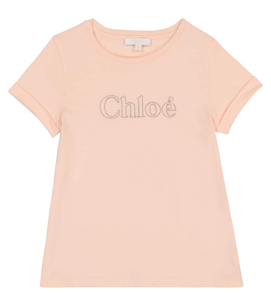Click to view more detailed imagery on our partner's website Chloé Kids' Logo Embroidered Cotton T-shirt In Pink