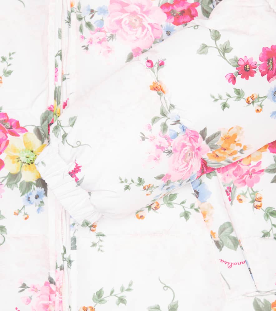 Monnalisa Hooded Floral Puffer Jacket In Ecru