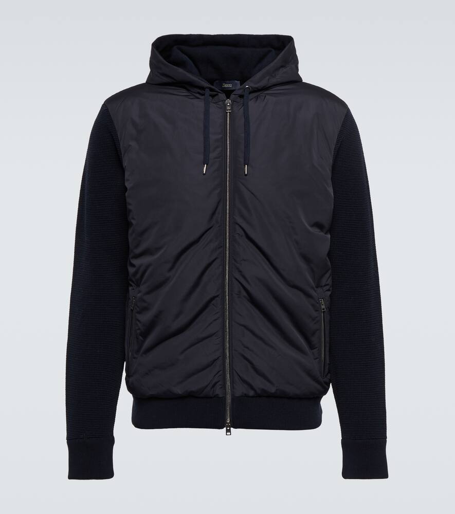 Herno Quilted Knit Hooded Jacket With Side Zip Pockets In Blu Navy