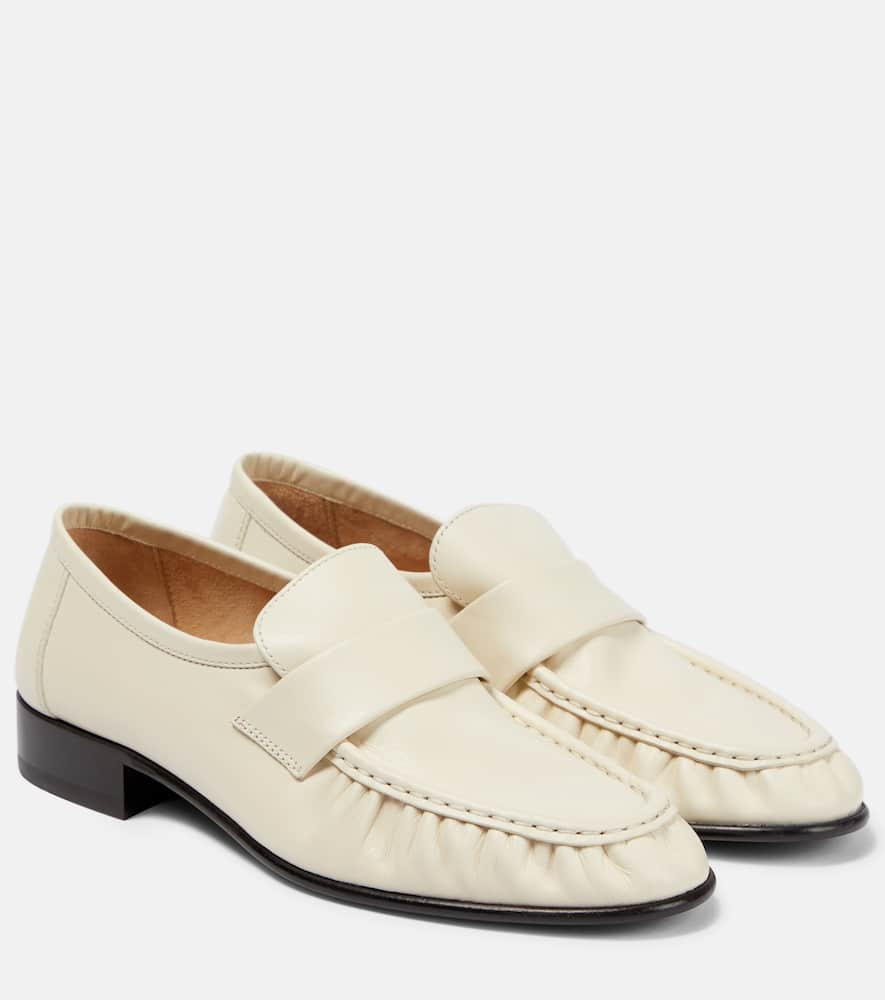 The Row Soft Leather Loafers In Cream