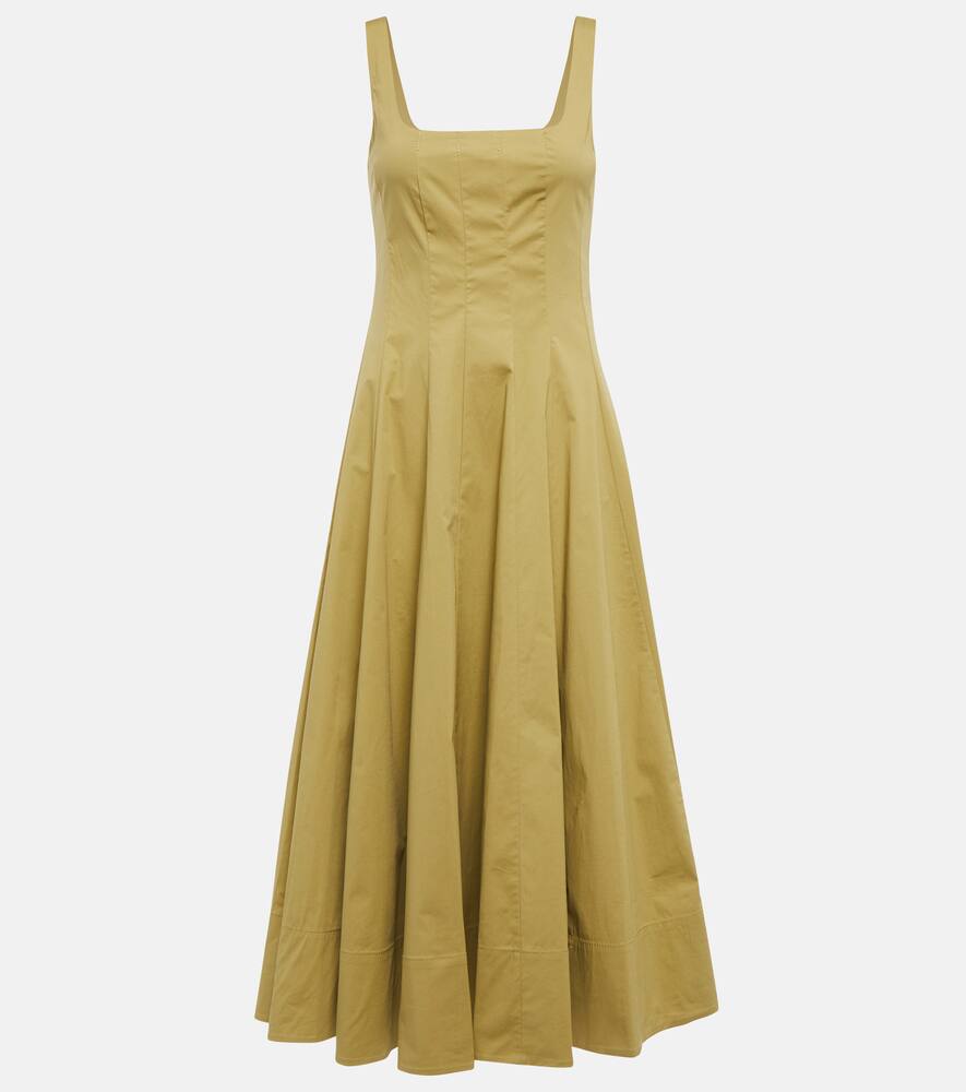 Staud Khaki Wells Midi Dress In Khaki