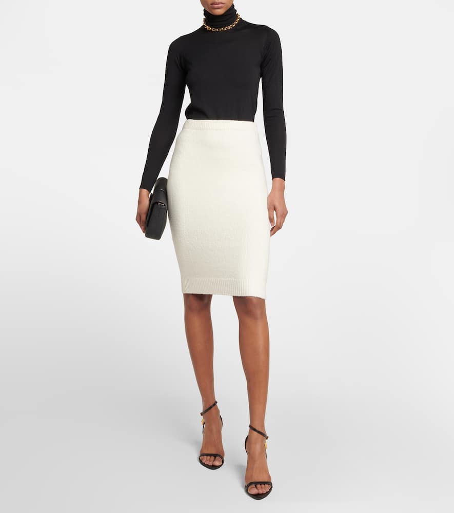 Tom Ford Knitted Cotton-blend Midi Skirt In Chalk