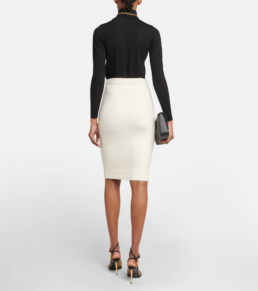 Tom Ford Knitted Cotton-blend Midi Skirt In Chalk