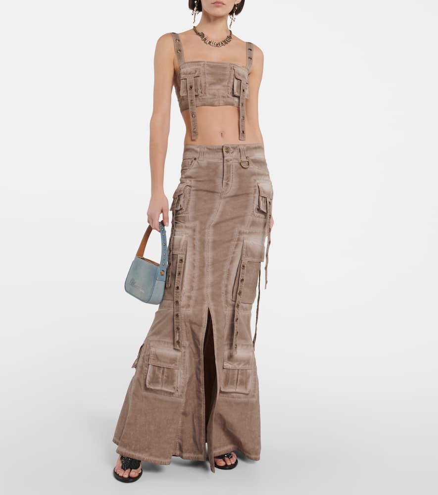 Shop Blumarine Denim Crop Top In Coffee Liqueur