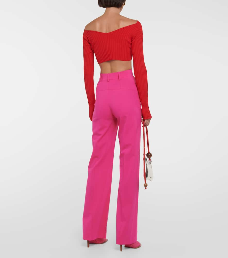 Shop Jacquemus La Maille Pralù Cropped Cardigan In Red