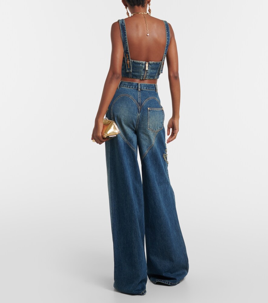  Area Area Claw Embellished Denim Bustier 