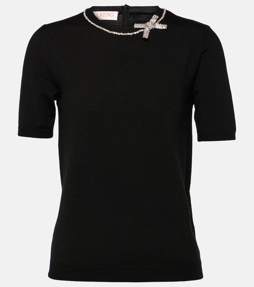 Valentino Verzierter Pullover Aus Schurwolle Verziert Damen Schwarz Klein