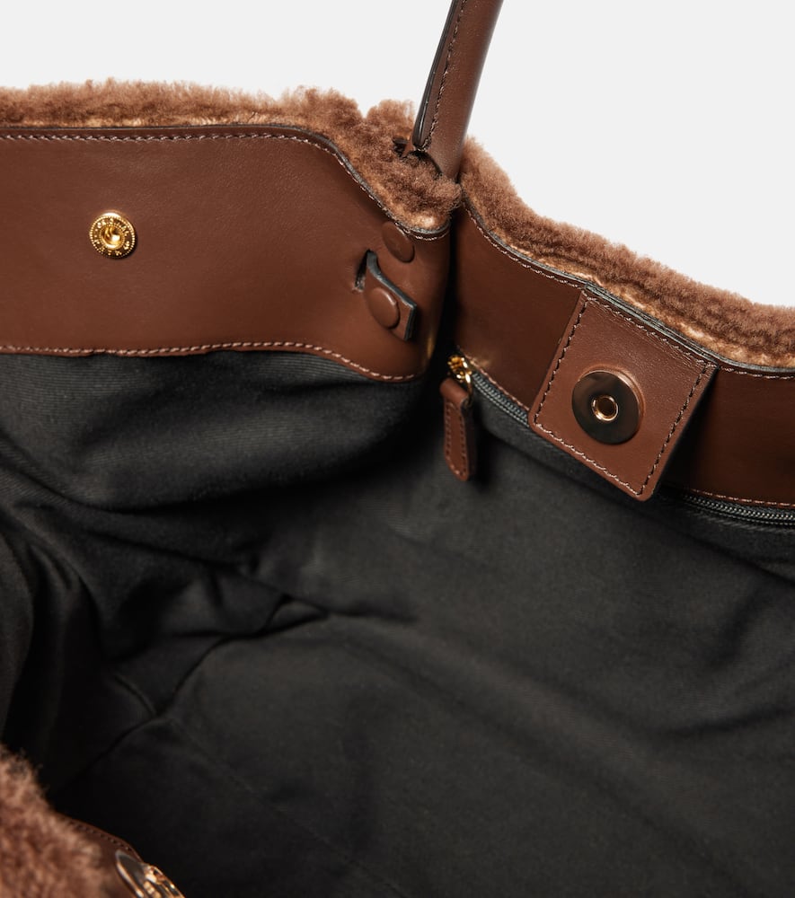 Demellier New York Medium Shearling Tote Bag In Brown