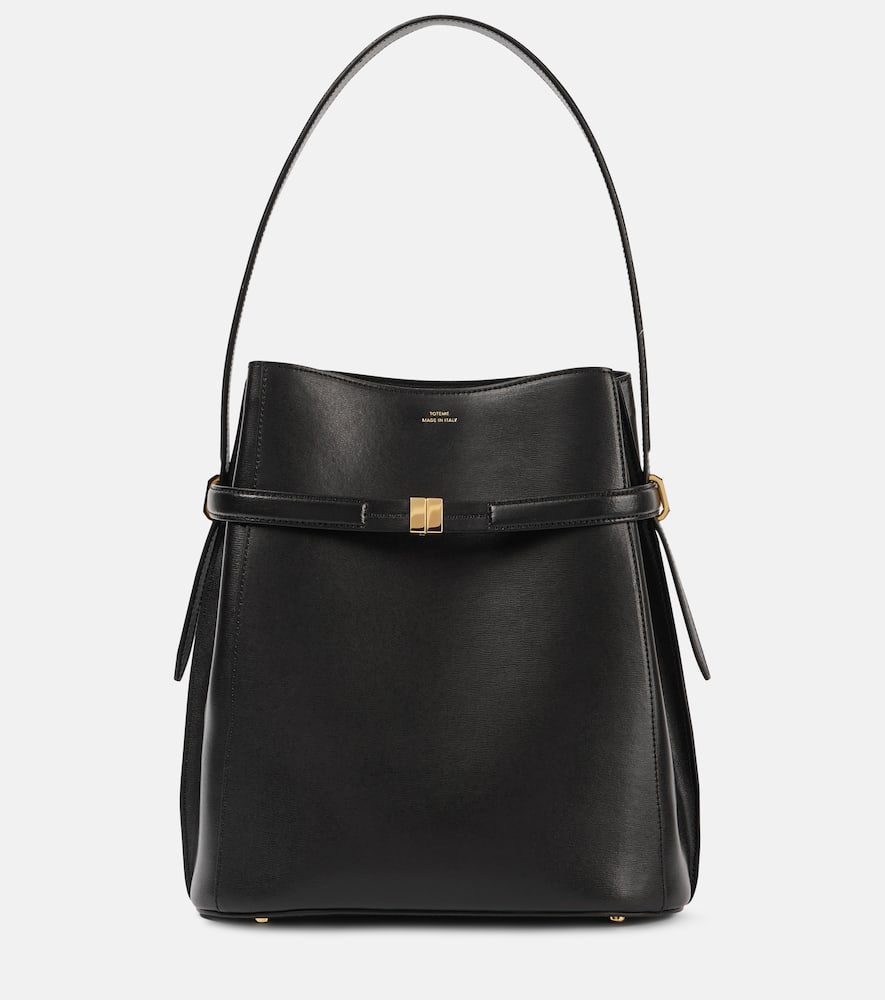 Totême Belted Palmellata Leather Bucket Bag In Black