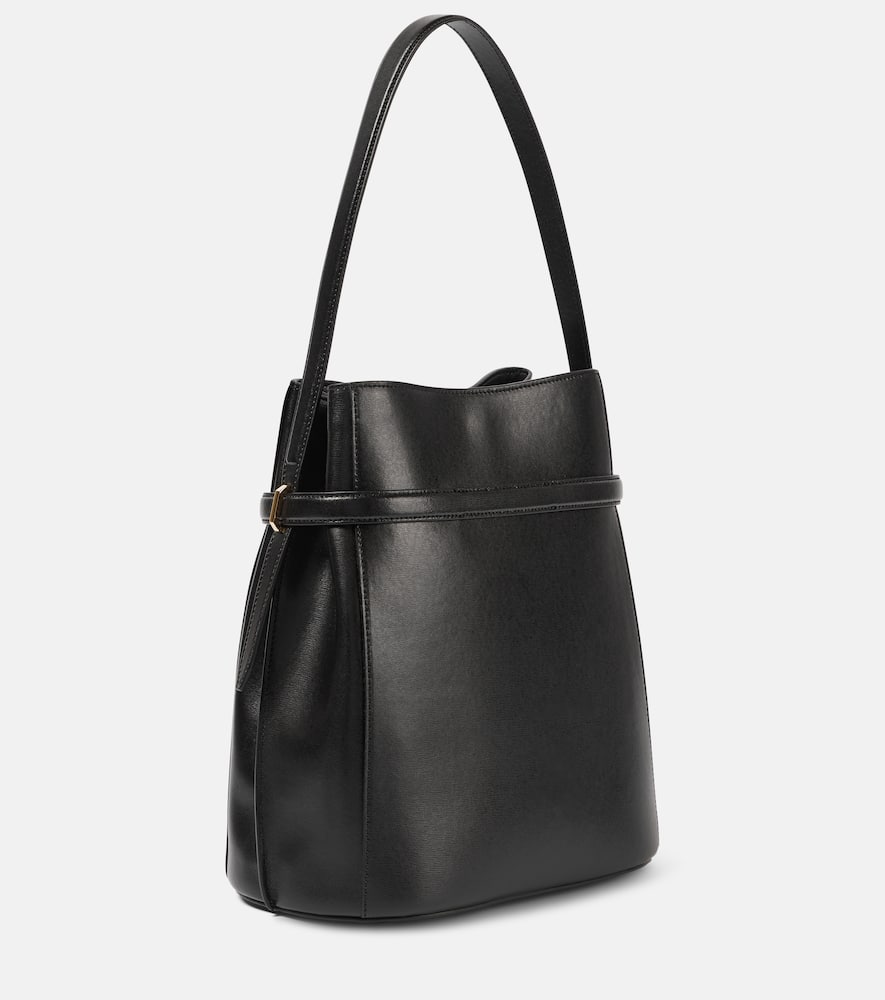 Totême Belted Palmellata Leather Bucket Bag In Black