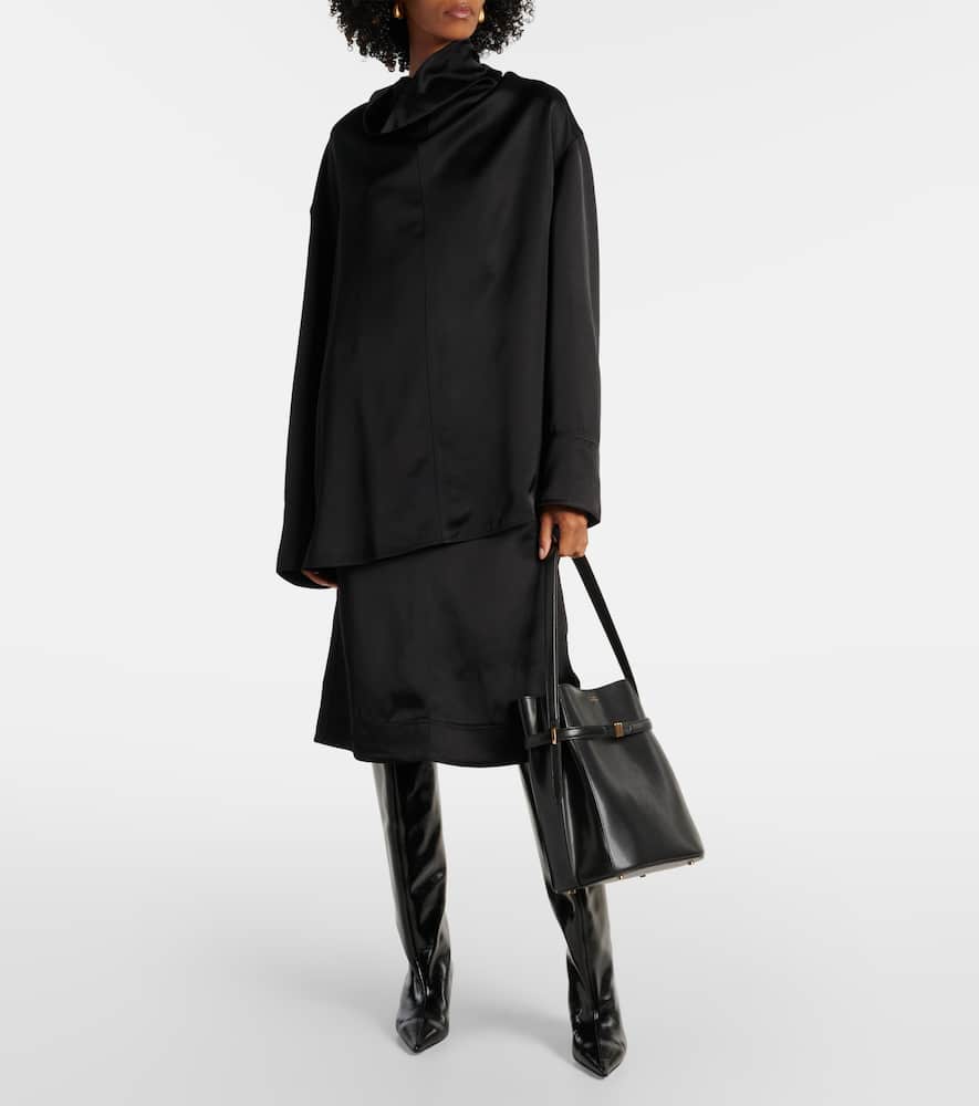 Totême Belted Palmellata Leather Bucket Bag In Black