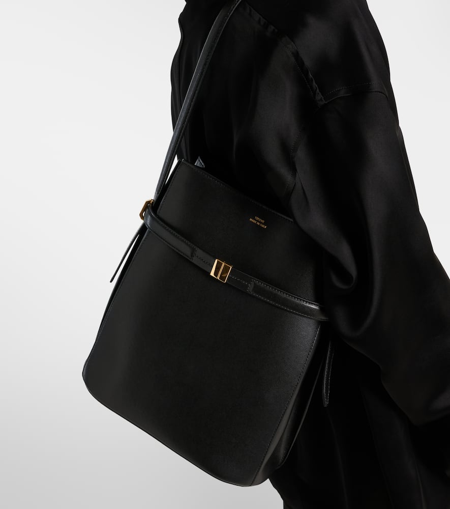 Totême Belted Palmellata Leather Bucket Bag In Black