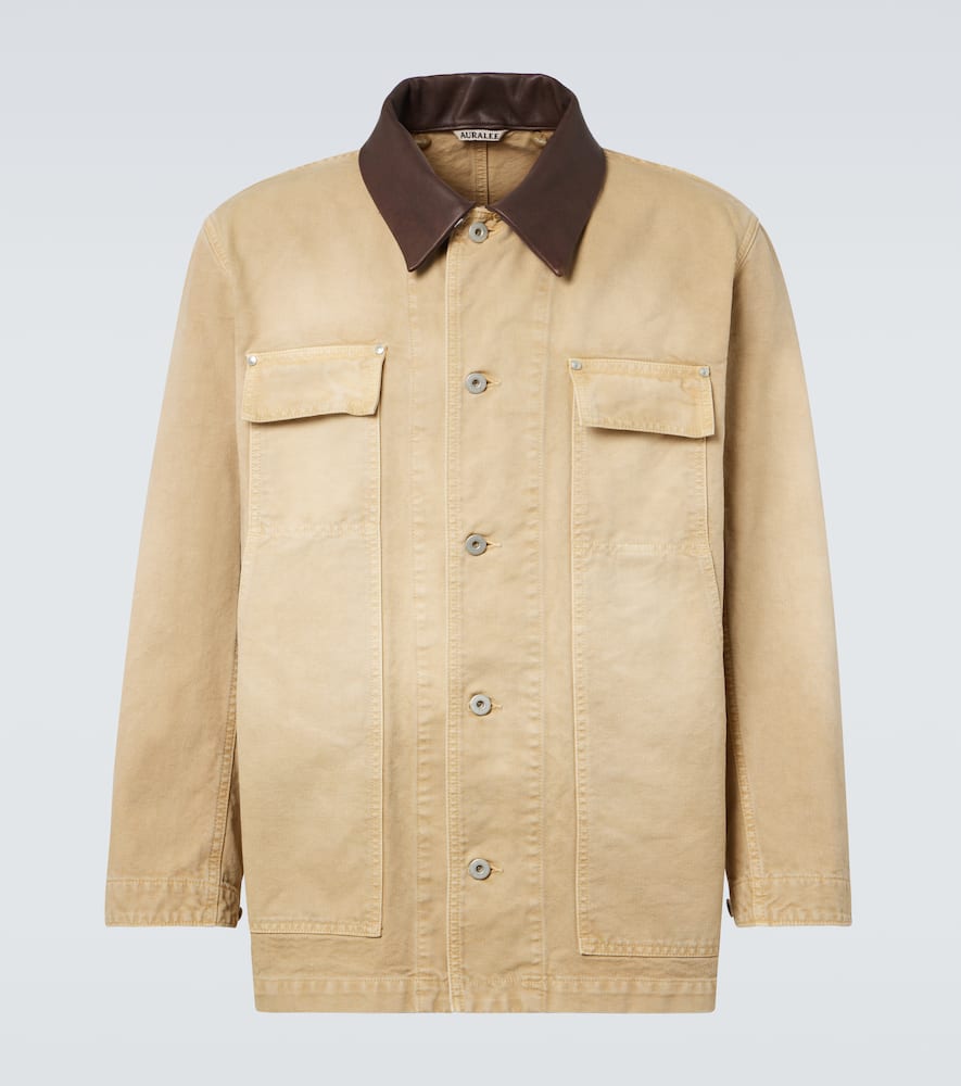 Leather-trimmed cotton duck jacket