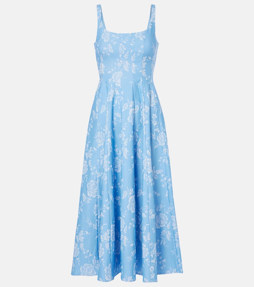 Shop Staud Wells Floral Pleated Corset Dress In Blue