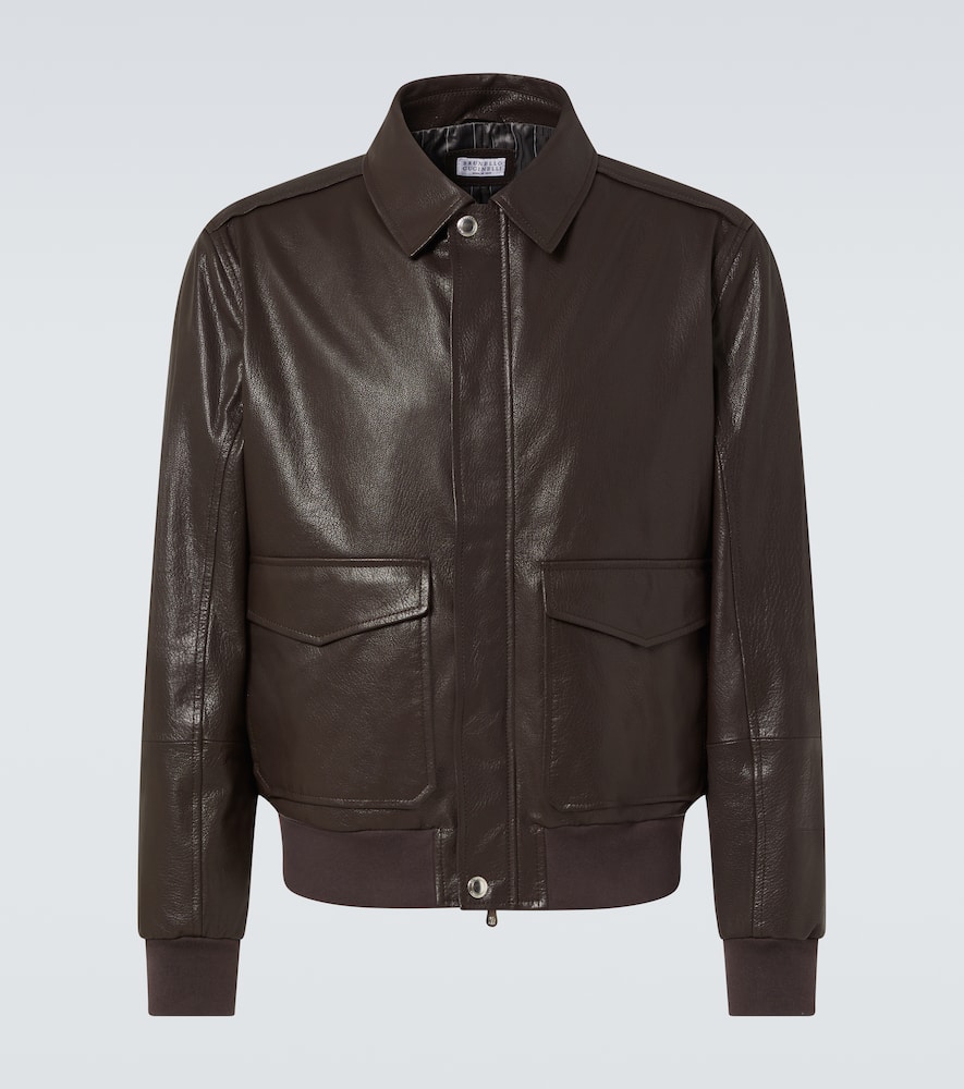 Brunello Cucinelli Men Leather Jacket In Brown