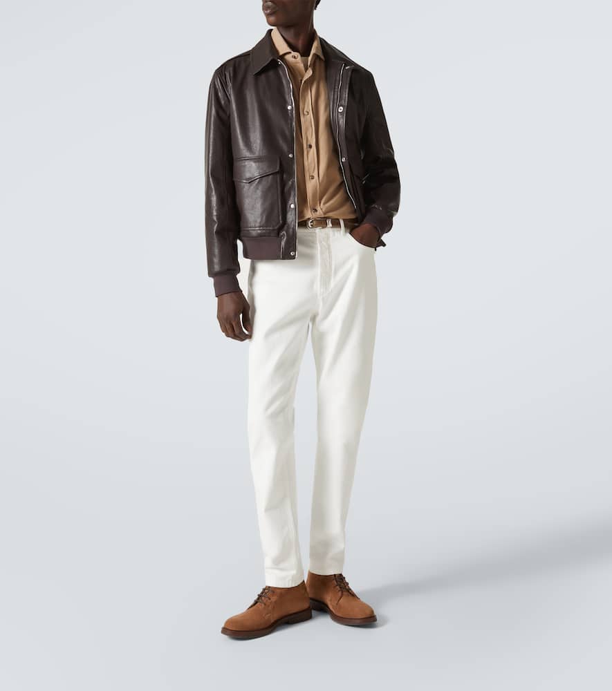 Brunello Cucinelli Men Leather Jacket In Brown