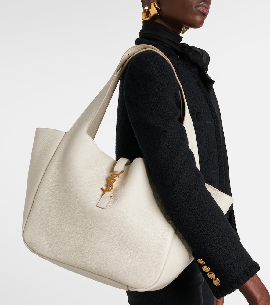 Saint Laurent Le 5 À 7 Bea Large Leather Tote Bag In White