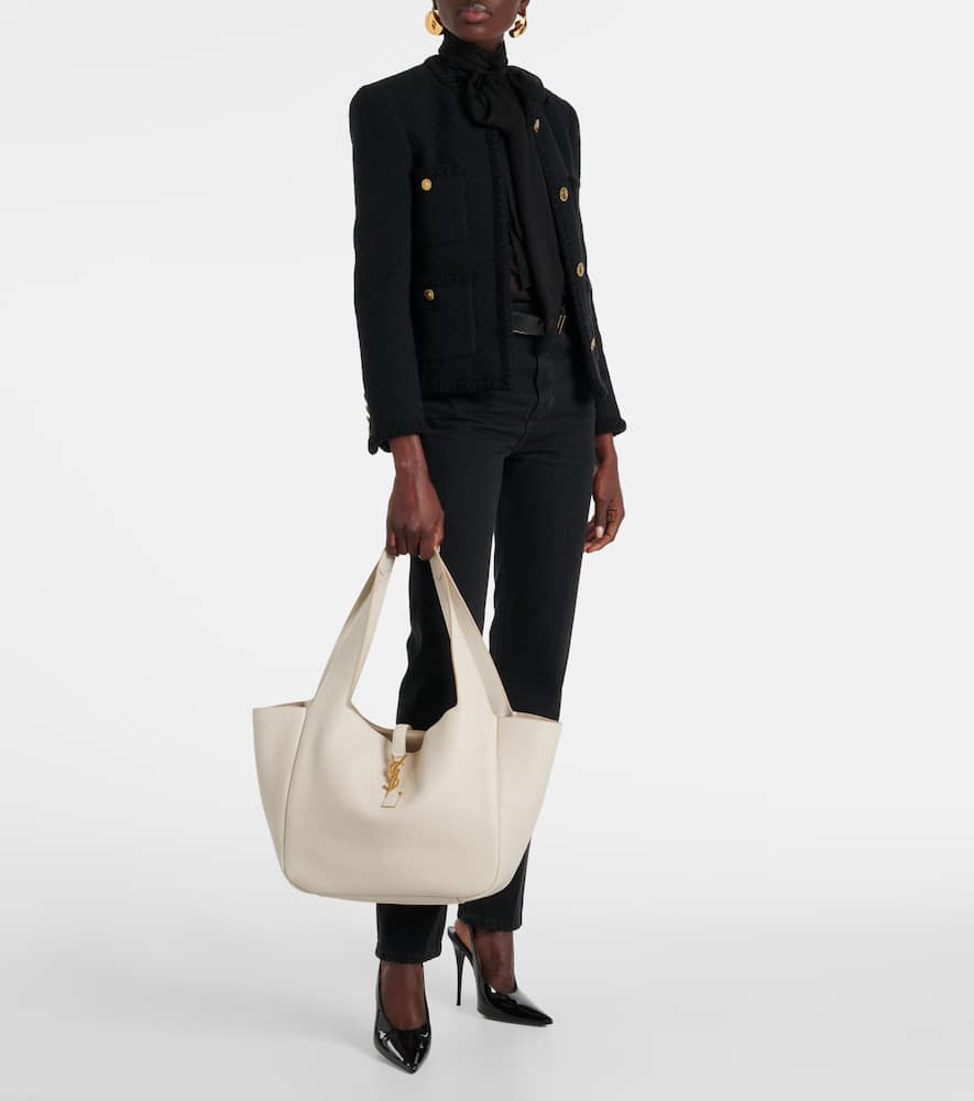 Saint Laurent Le 5 À 7 Bea Large Leather Tote Bag In White