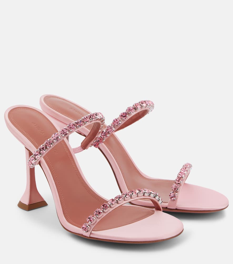 Amina Muaddi Sandalen Gigi 95 Aus Satin Mit Kristallen In Pink