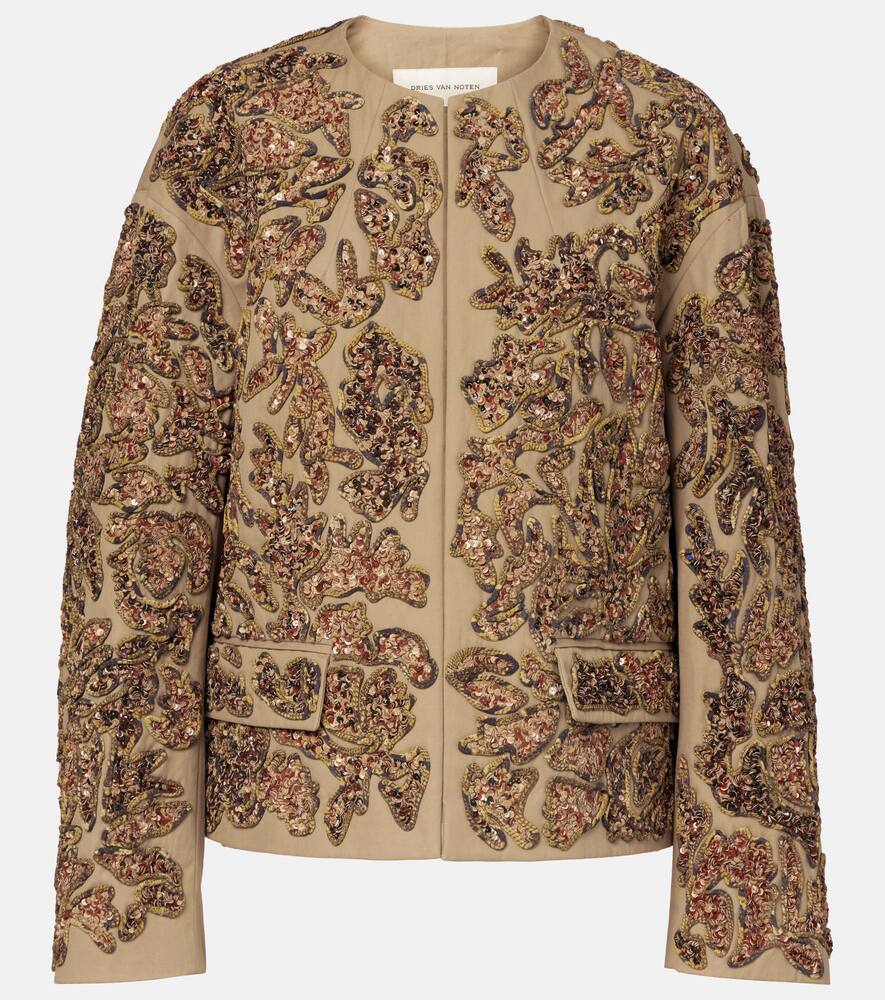 Dries Van Noten Vonda Sequined Open Front Jacket In Beige