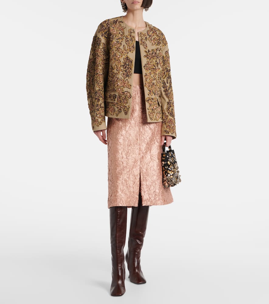 Dries Van Noten Vonda Sequined Open Front Jacket In Beige