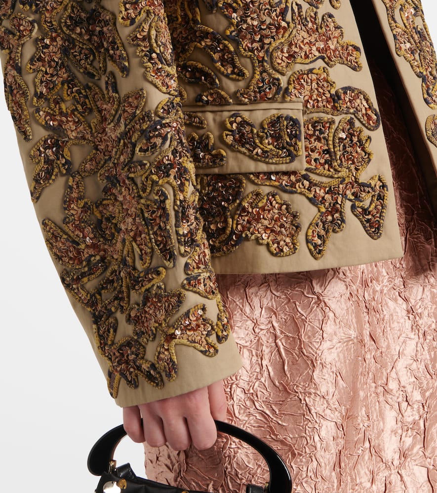 Dries Van Noten Vonda Sequined Open Front Jacket In Beige