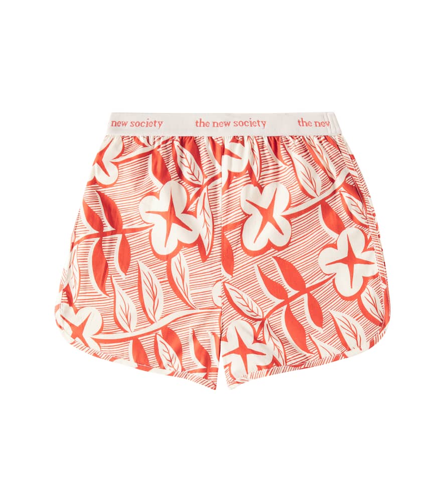 The New Society Filotis Floral Cotton Shorts In Chili Mountain Rose Print