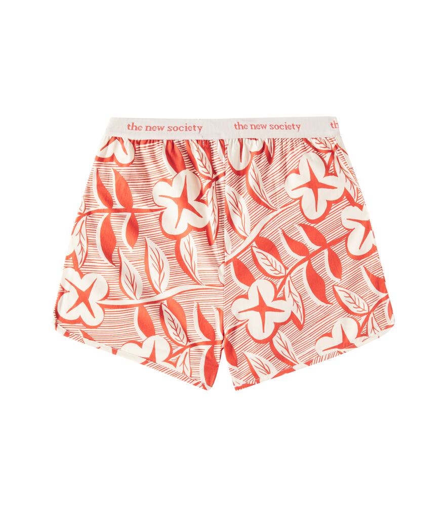 The New Society Filotis Floral Cotton Shorts In Chili Mountain Rose Print