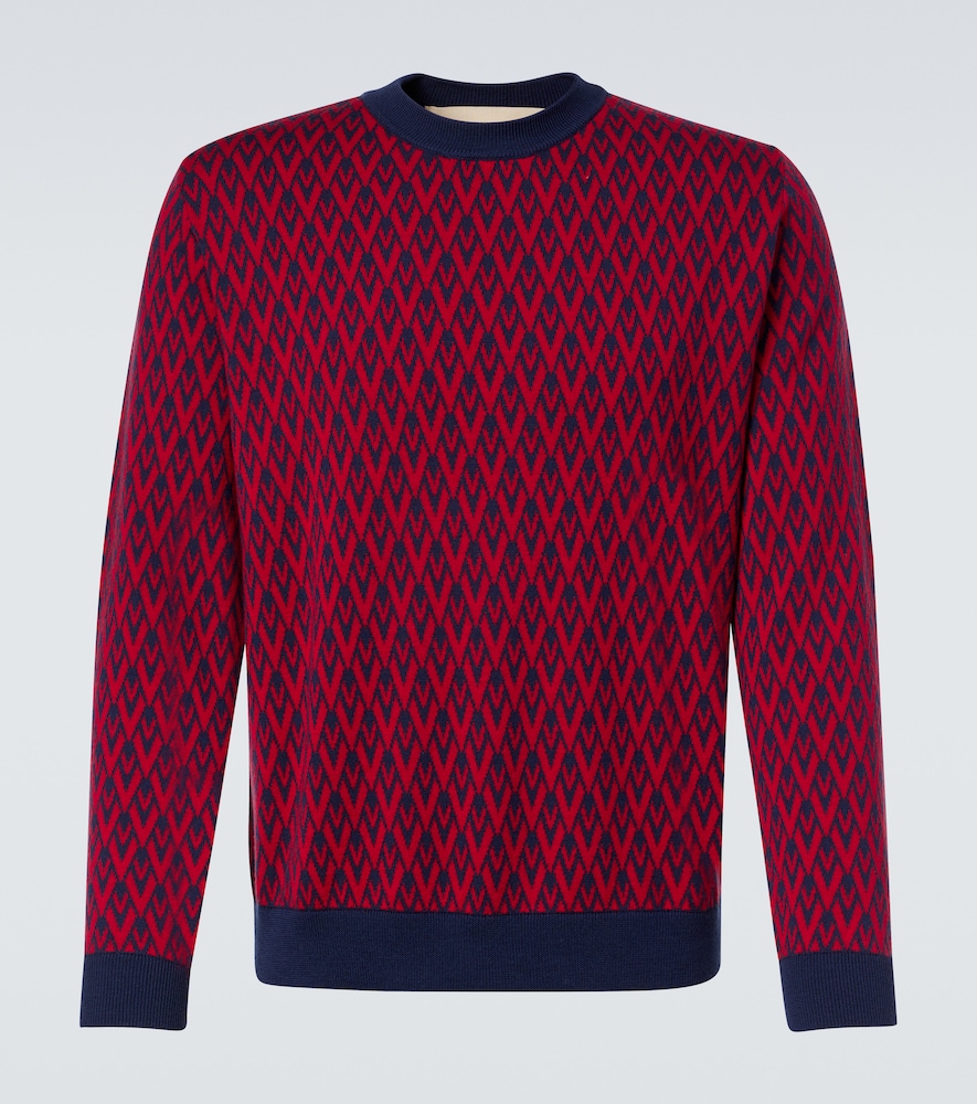 Valentino Jacquard Pattern Crewneck Sweater In Blue