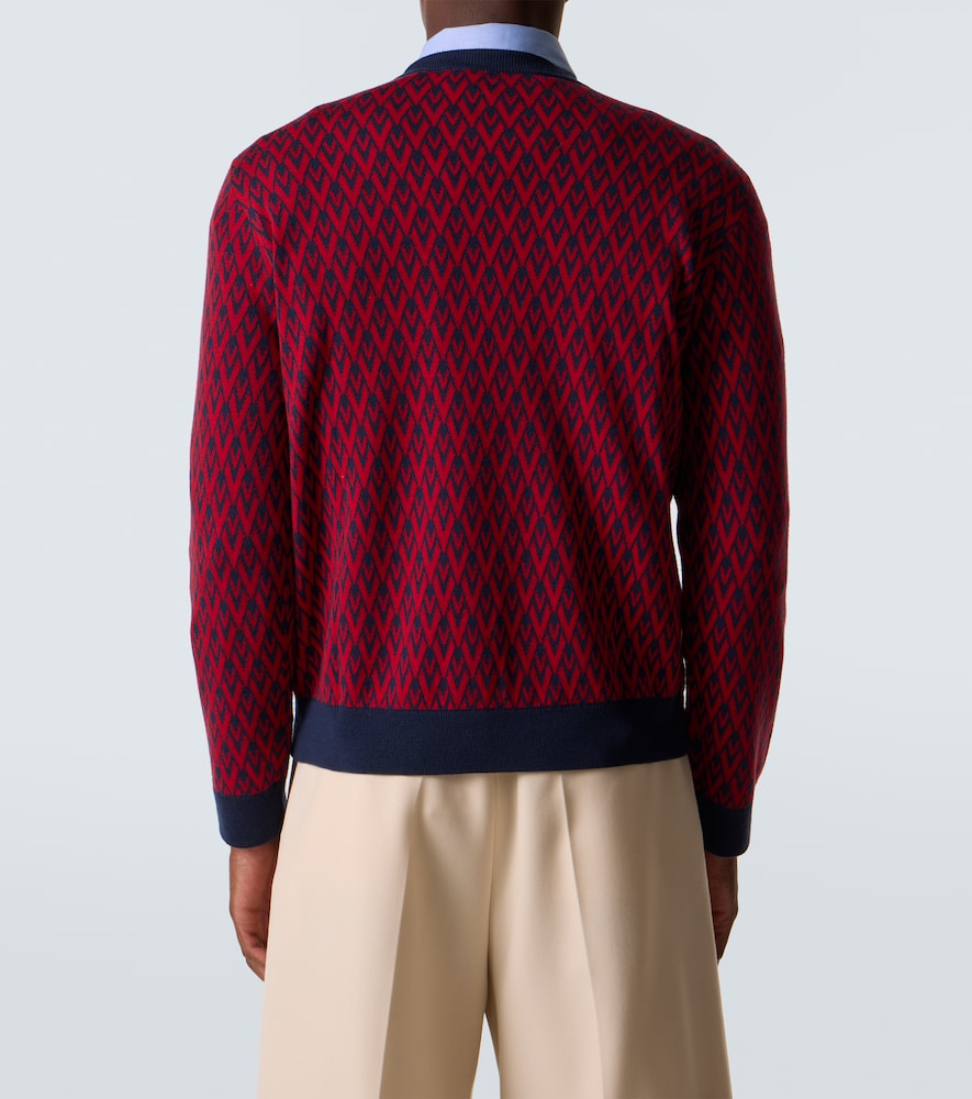 Valentino Jacquard Pattern Crewneck Sweater In Blue