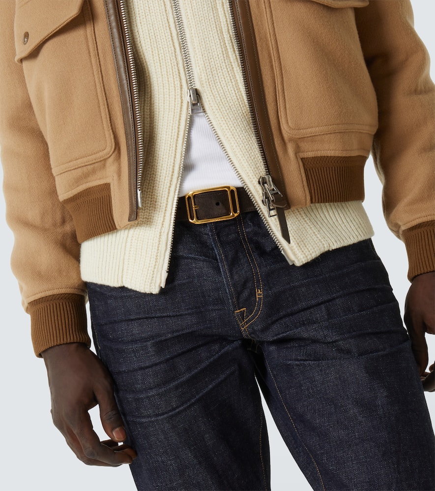 Tom Ford Suede Logo Buckle Belt In Brown