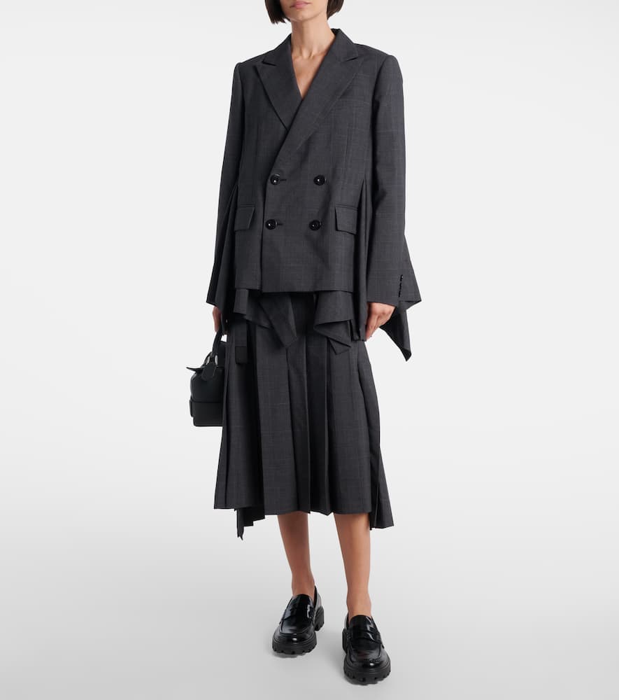 Sacai Prince Of Wales Checked Wool Blazer In Gray