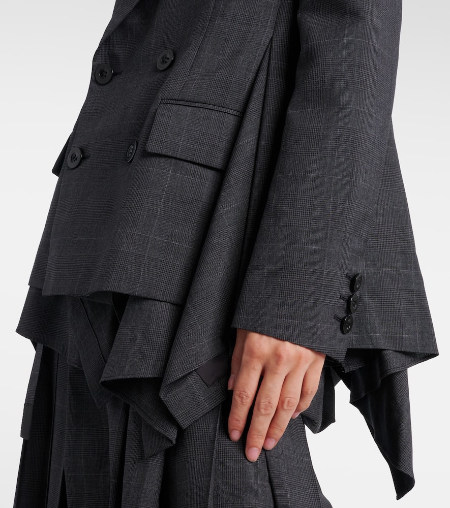 Sacai Prince Of Wales Checked Wool Blazer In Gray