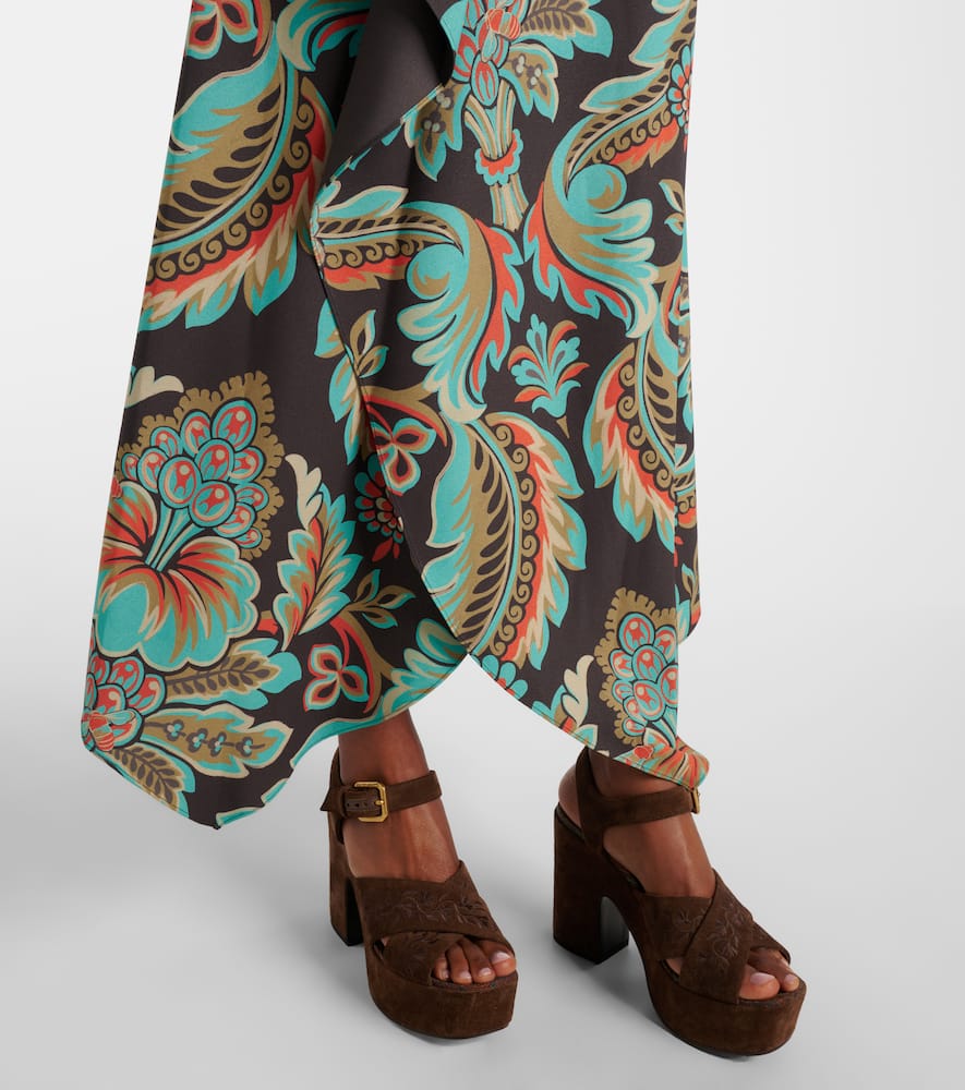 Etro Floral Asymmetric Wrap Skirt In Green Multi In Brown