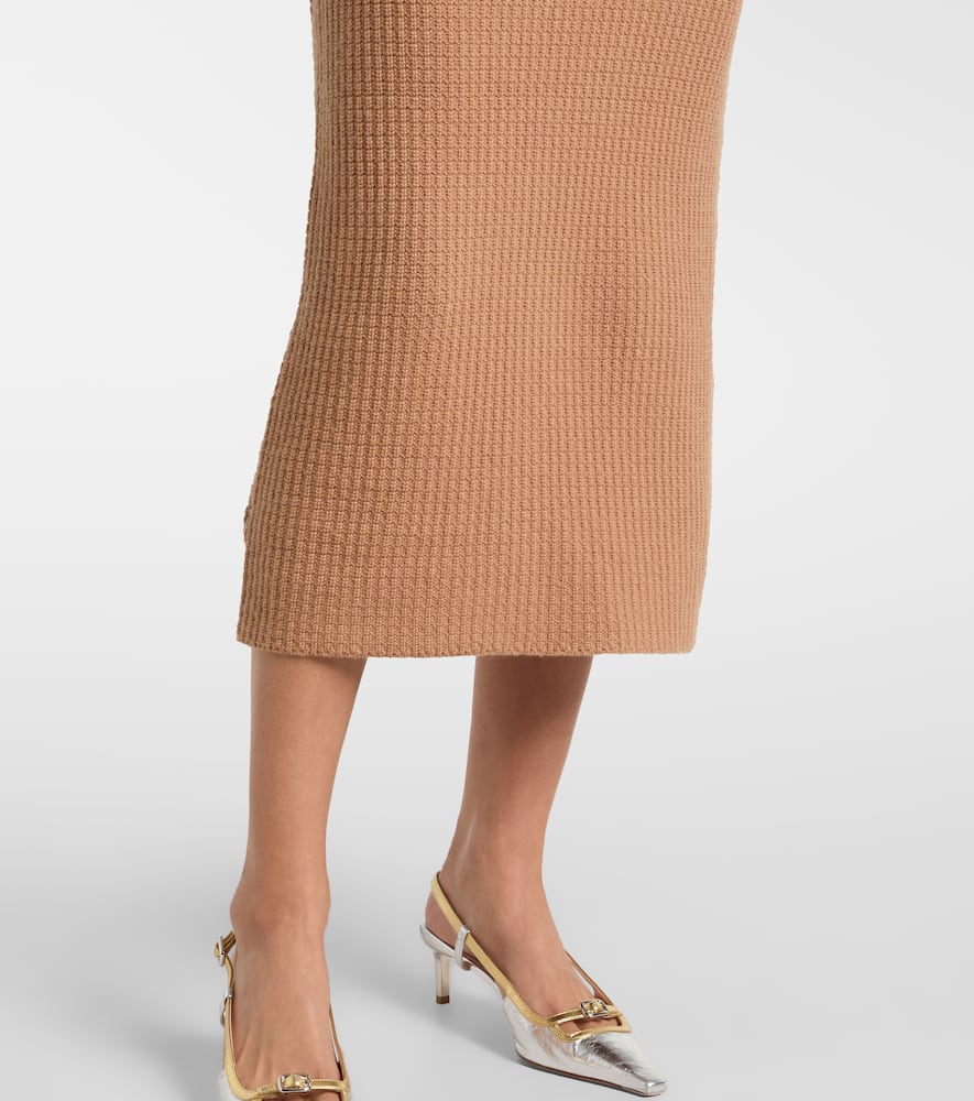Self-portrait Peplum Waffle-knit Midi Dress In Brown