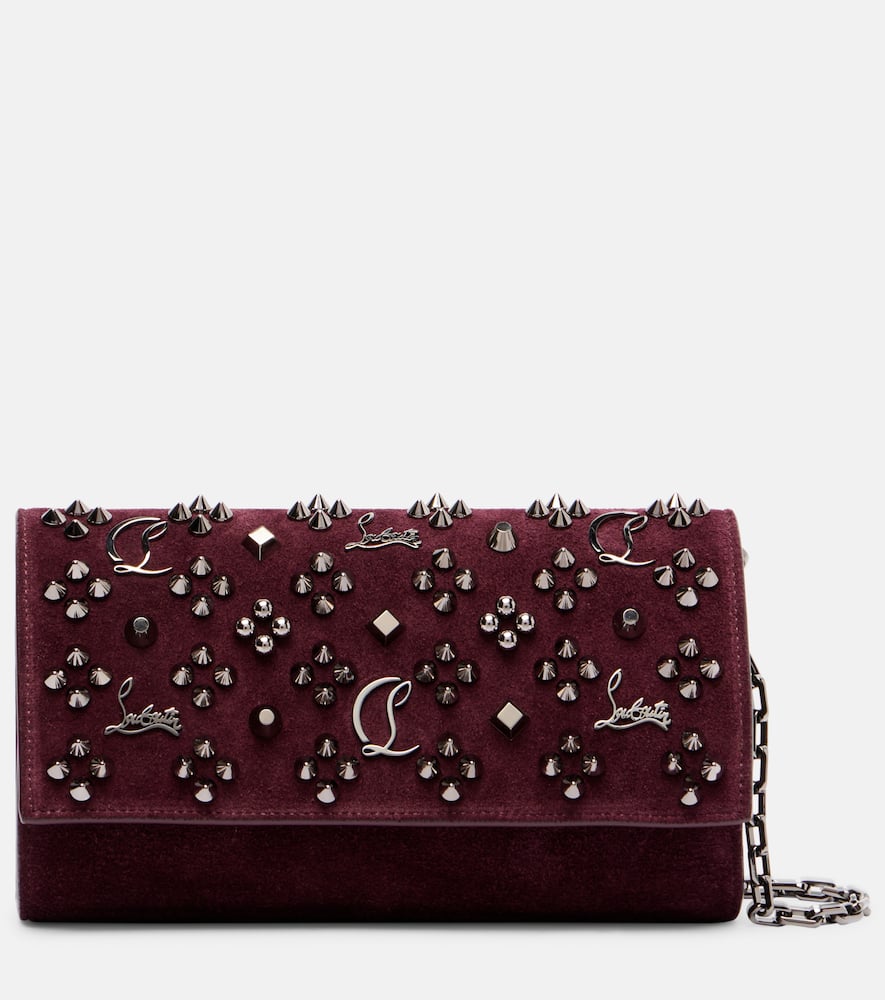 Christian Louboutin Paloma Studded Suede Wallet On Chain In Burgundy