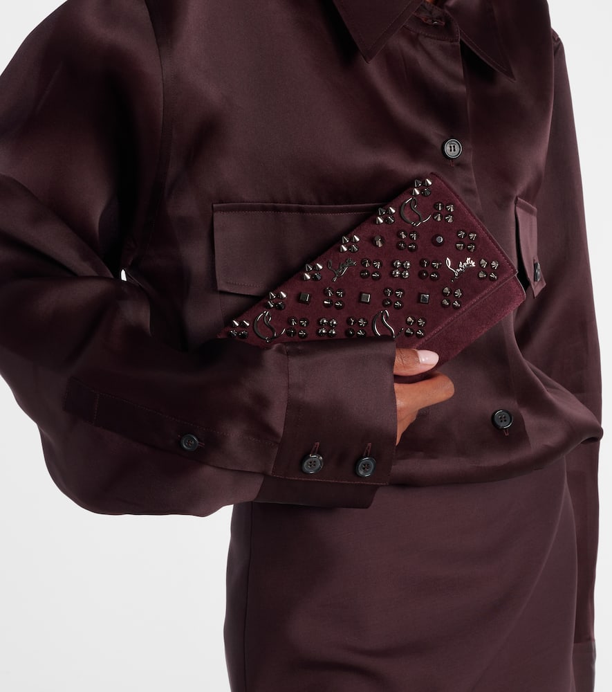 Christian Louboutin Paloma Studded Suede Wallet On Chain In Burgundy