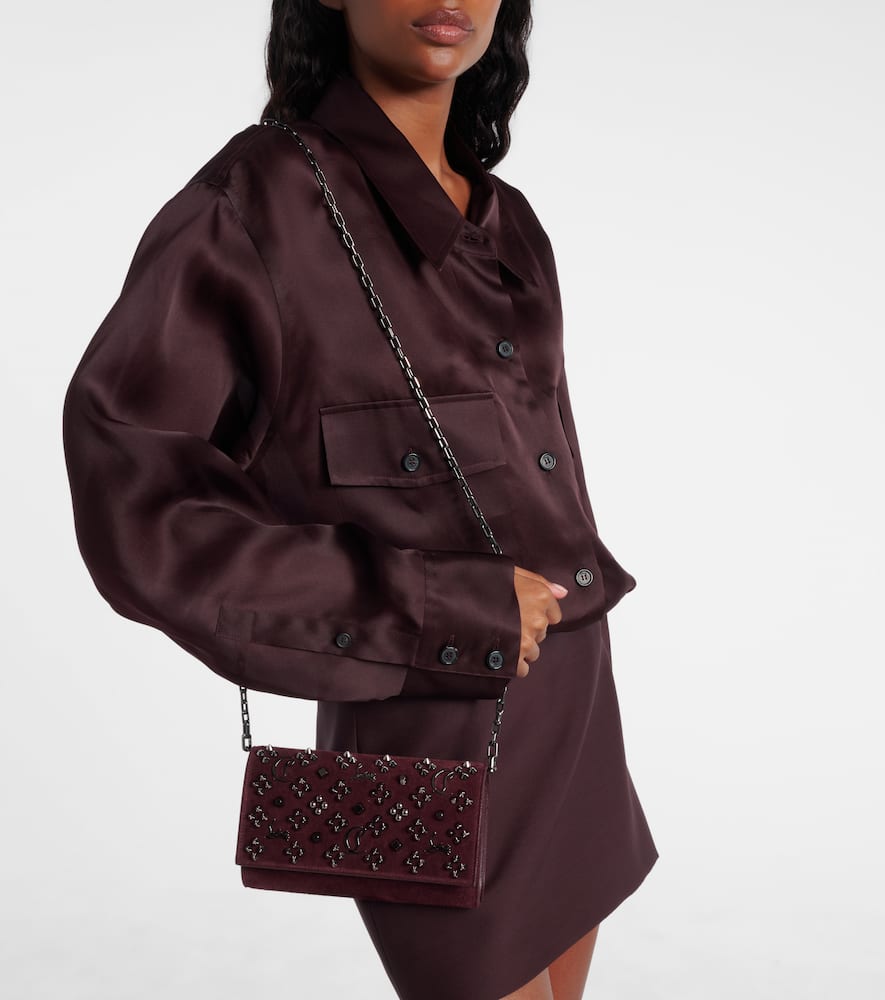 Christian Louboutin Paloma Studded Suede Wallet On Chain In Burgundy