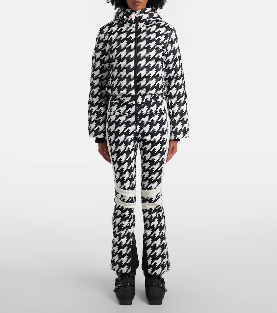 Perfect Moment Polar Flare Houndstooth Down Ski Suit In Multi