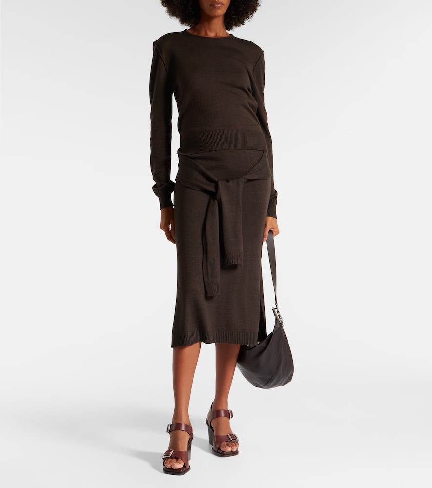 Lemaire Trompe L'ail wool-blend midi skirt