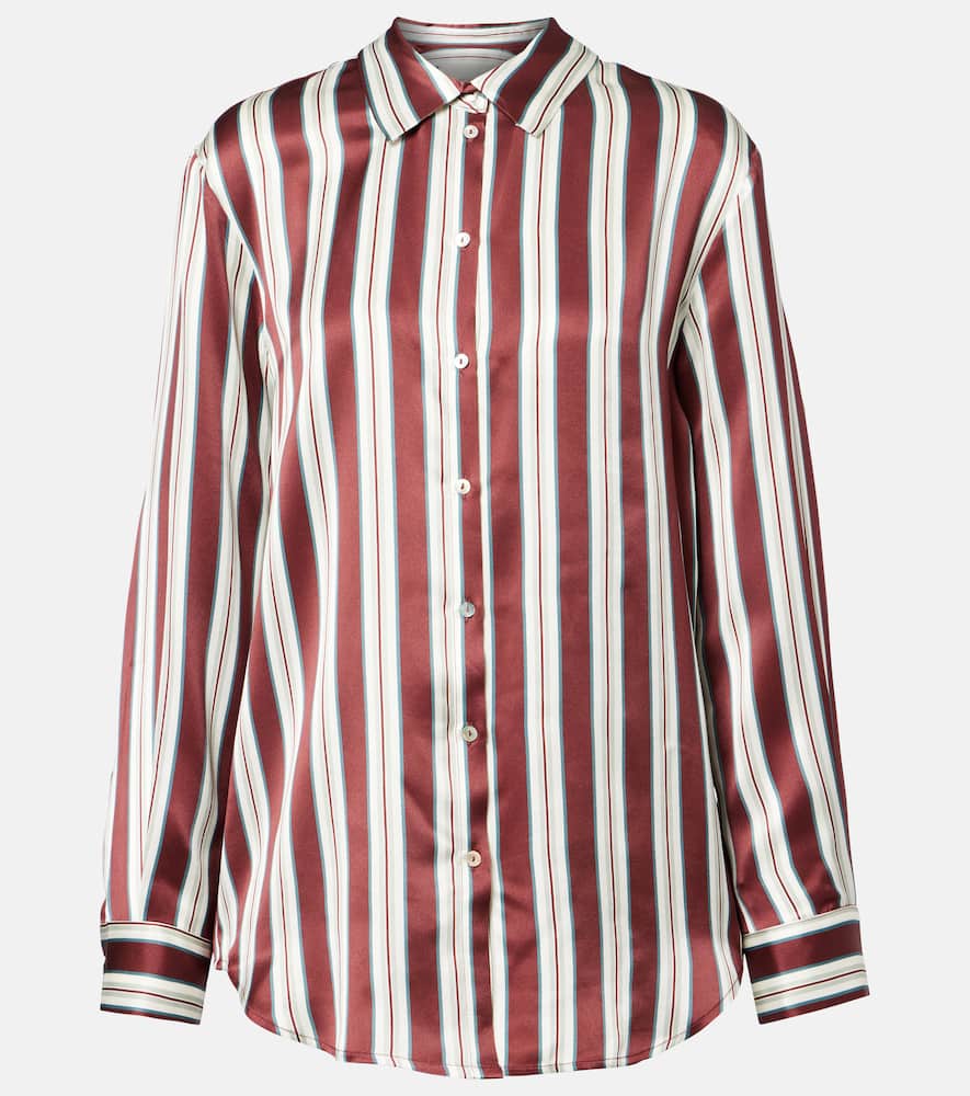 Asceno Striped Silk Satin Pajama Shirt In Blue