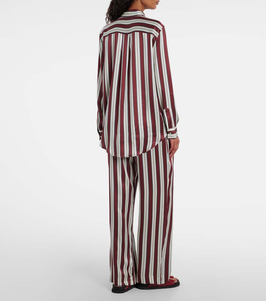 Asceno Striped Silk Satin Pajama Shirt In Blue
