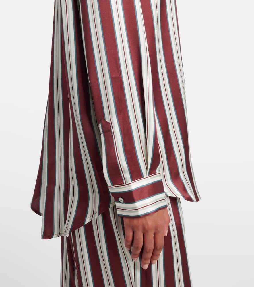 Asceno Striped Silk Satin Pajama Shirt In Blue