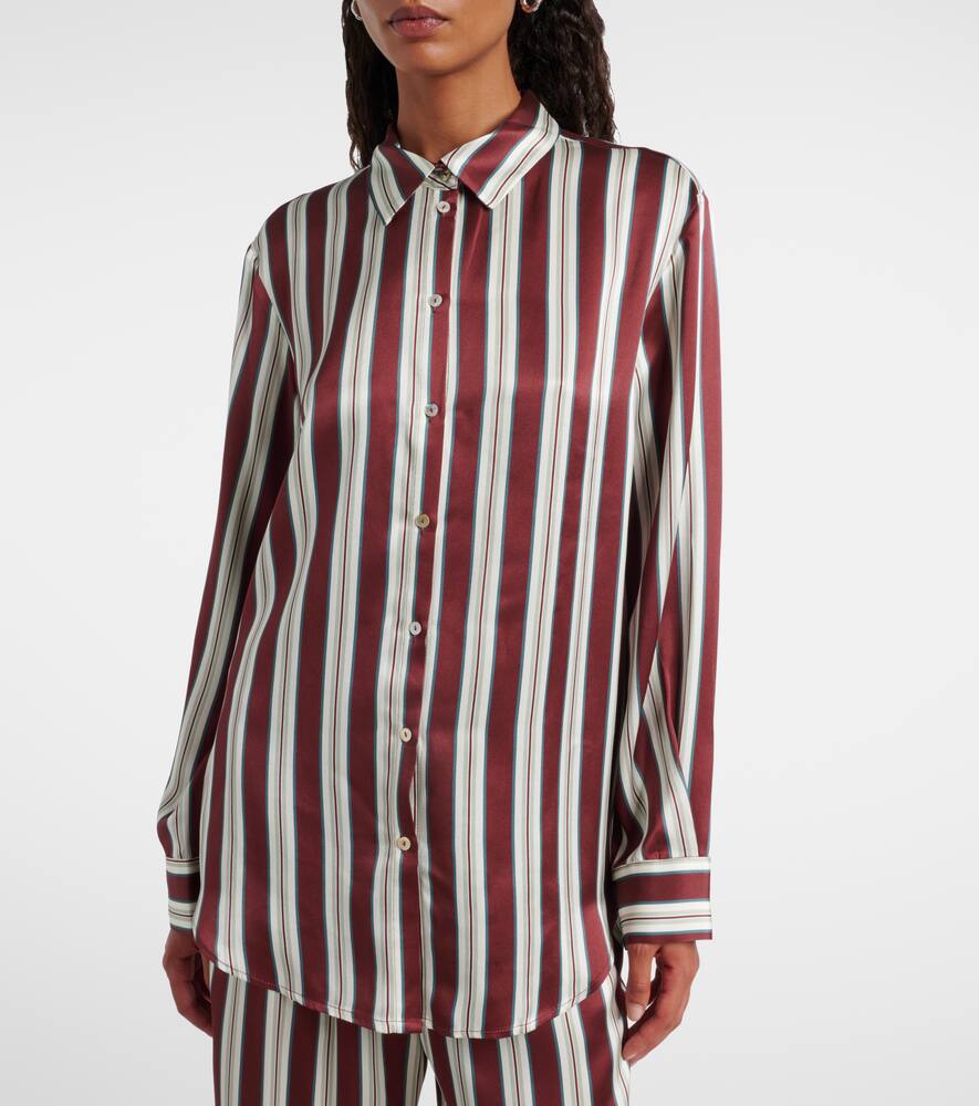 Asceno Striped Silk Satin Pajama Shirt In Blue