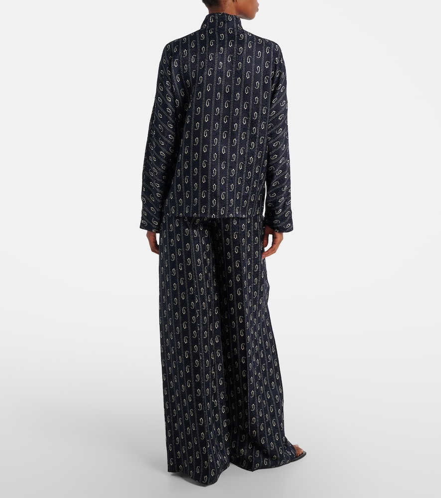 Tory Burch Relaxed Fit Paisley Print High Neck Sweater In Blue