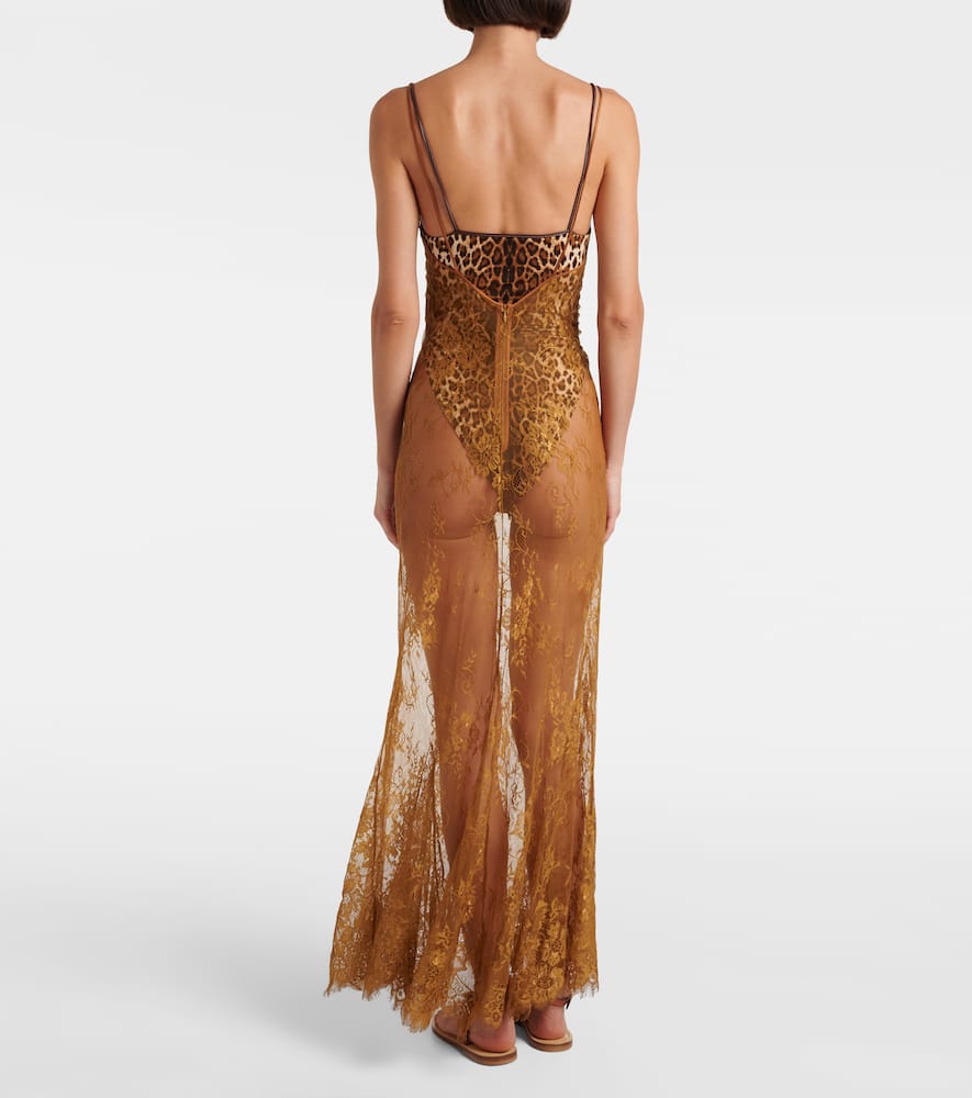 Jacques Wei Silk-trimmed Lace Maxi Dress In Brown